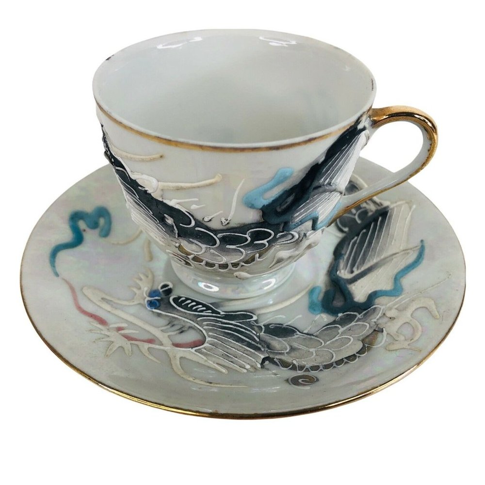Lustreware Moriage Dragon Espresso Cup‎ And Saucer Set 3 OZ Teacup Demitasse